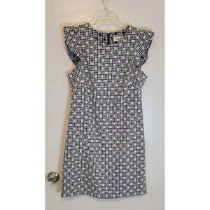 Eliza J Shift Dress - Checkered Polka Dot - Ruffled Sleeves - Size US Women 8